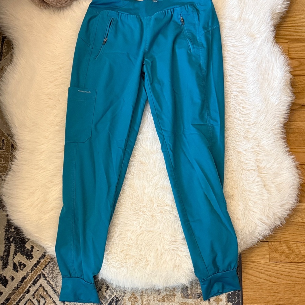 Healing Hands Teal Jogger Scrub Pants